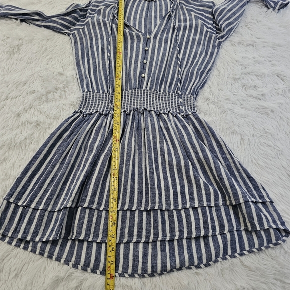 Rails Size S Jasmine Mini Dress Tie-Neck Smocked-Waist Azure Striped Lin… - Picture 11 of 16